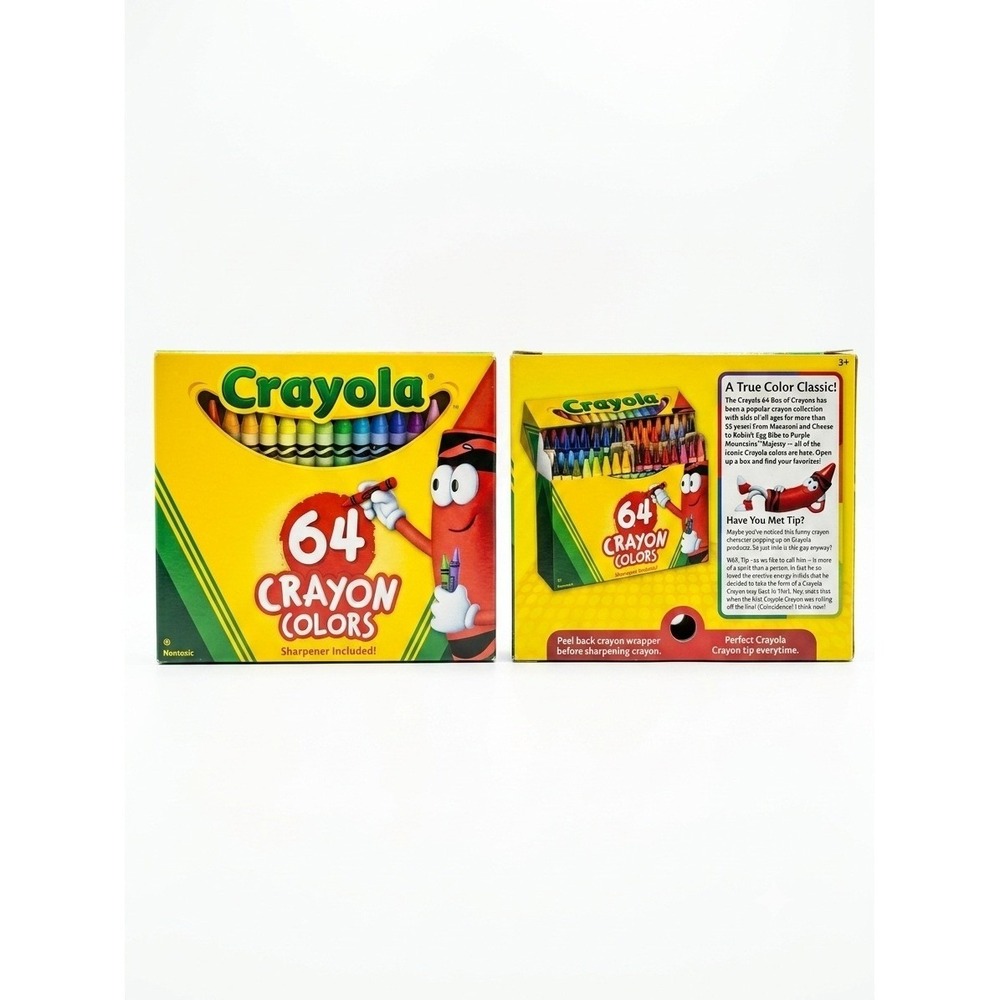 Crayola 64 Count Crayon Box with Built-In Sharpener Tip Mascot Retired Packaging